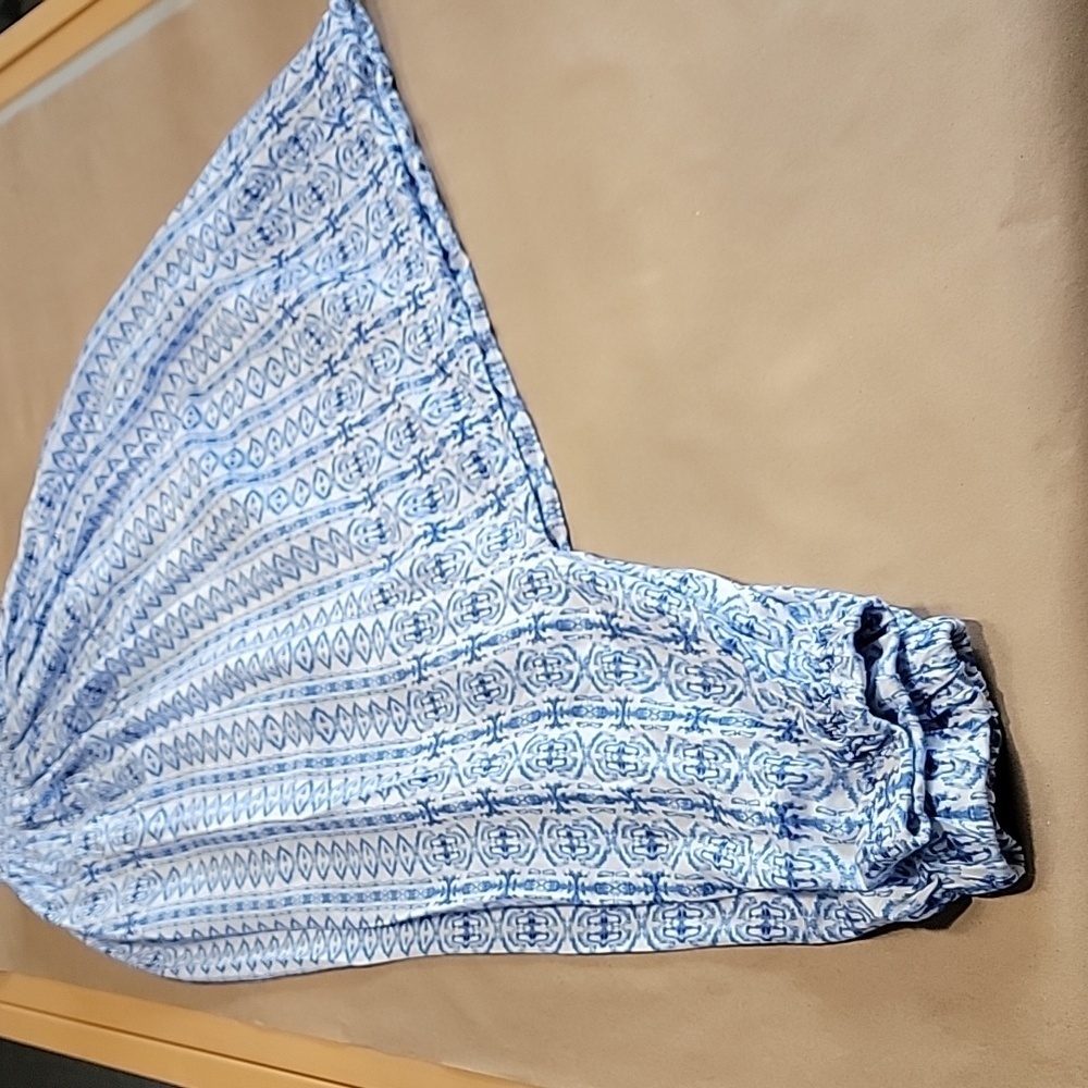 BHOOM Size Unknown Blue & White Patterned Harem Pants, Elasticized Waist, EUC